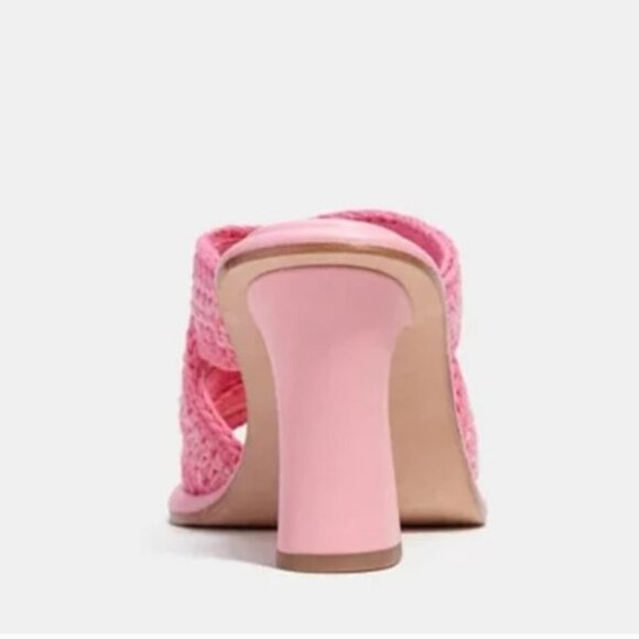 COACH Quintin Pink Cross Strap Crochet Slip On Sandals New - Picture 2 of 9